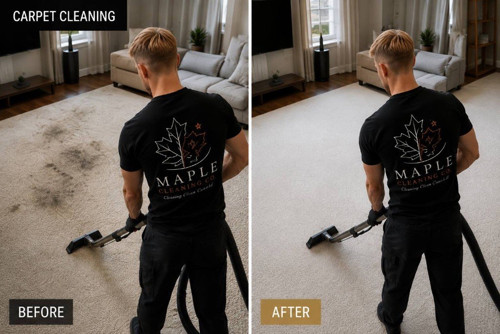Before and after carpet cleaning