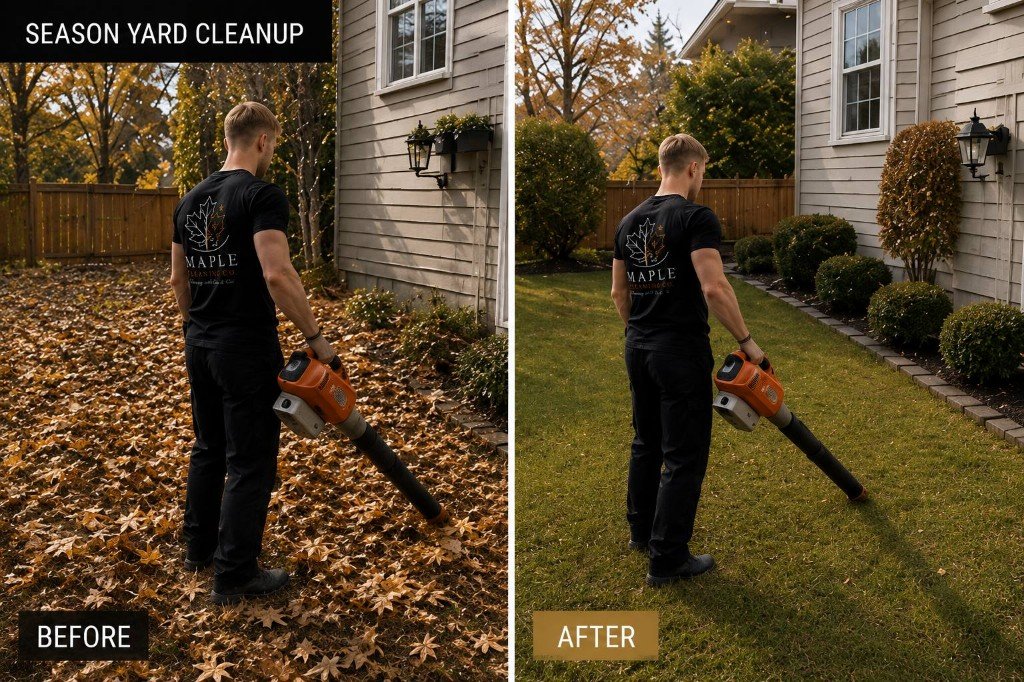 Before and after seasonal yard cleanup